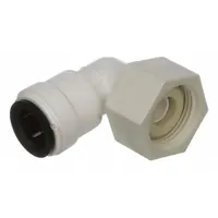 This WATTS fitting is a polysulfone push-to-connect x closet tube fitting with 1/2 in OD and 3/4 in OD sizes. It is used to connect tubing in plumbing and industrial fluid systems, allowing quick, tool-free connections in water or air lines