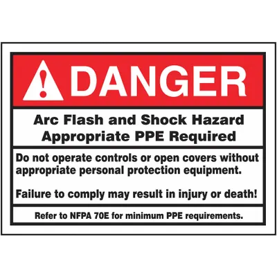ACCUFORM Arc Flash Label: Vinyl, Adhesive Sign Mounting, 3 1/2 in x 5 in Nominal Sign Size - Danger: Arc Flash And Shock Hazard Appropriate PPE Required Do Not Operate Controls Signs