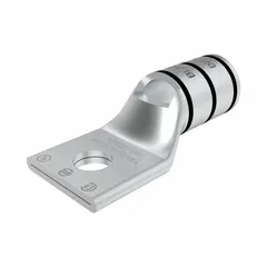 Copper one-hole compression lug for terminating 2/0 AWG stranded copper wire to a 5/16 in stud. Designed for standard stranded wire types. Used in electrical panels, switchgear, and power distribution systems.