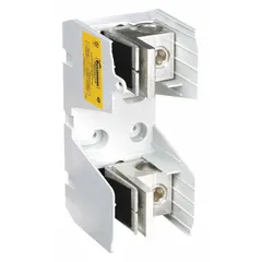 Single-pole open-block fuse holder for UL Class J fuses. Rated 600 V AC with box lug terminals for secure wire connections. Non-indicating design. Suitable for use in industrial power distribution, motor control centers, and panelboards.