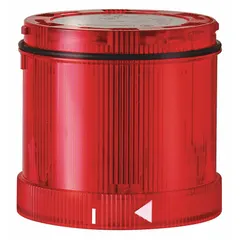 This WERMA multimode light module operates at 115V AC and features a red lens. It supports flashing, steady, and strobe light modes for visual signaling. With a 70 mm overall diameter and 66 mm overall height, it is compatible with the KombiSIGN 71 series. Typical applications include status indication on industrial machinery and control panels.