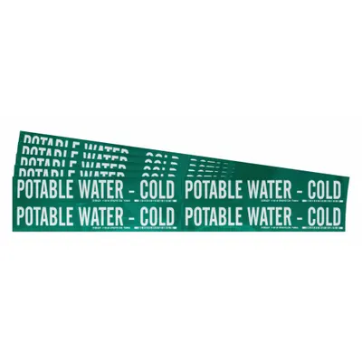 BRADY Pipe Marker: Potable Water - Cold, Green, White, Fits 3/4 to 2 3/8 in Pipe O.D. - Potable Water - Cold Adhesive Pipe Markers