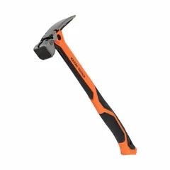 This 22 oz framing hammer features a forged steel head with a milled face and a straight claw. The steel handle has a textured grip. It is used for driving nails in framing and construction applications.