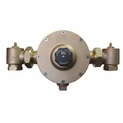 This point-of-use thermostatic mixing valve blends hot and cold water to a preset outlet temperature within 95°F to 135°F. It features a 1 1/4" NPT copper inlet and a PTFE-coated shuttle for consistent temperature control. Typical applications include commercial and institutional facilities where precise water temperature is required.