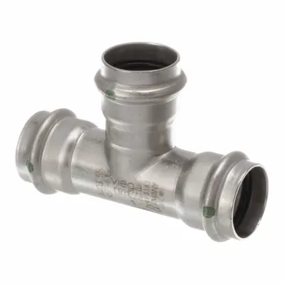 VIEGA PROPRESS Crimp Tee Fitting: 1 in CTS x 1 in CTS x 1 in CTS Size - Potable Water Stainless Steel Press Fittings