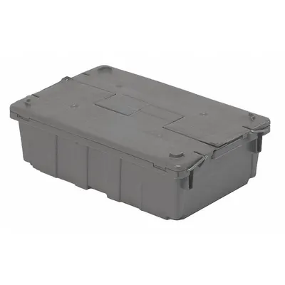 ORBIS Attached Lid Tote: 6 gal, 20 5/8 in x 13 1/2 in x 6 1/2 in, Gray Body, Gray Lid - Colored Attached-Lid Totes with Two-Piece Lids