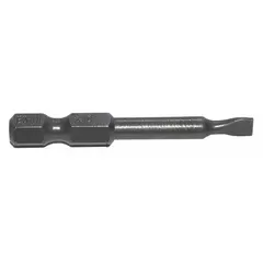 Slotted head power bit with hex drive, imperial size 4F-5R, standard type. Made from S2 steel for use in power tools. Suitable for industrial fastening applications requiring a slotted driver. Supplied in a 5-pack.