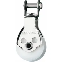 Single-sheave swivel pulley for redirecting or guiding rope up to 1/4 in diameter. Features a 1 in sheave outside diameter and a swivel design that reduces rope wear and improves alignment in rigging, marine, or industrial applications