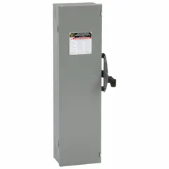 The SQUARE D DT363 is a 100 A, three-phase fusible safety switch rated for 600V AC. Housed in a galvanized steel enclosure for indoor use, it provides a visible disconnecting means for electrical circuits. Typical applications include motor control, lighting, and power distribution in industrial and commercial facilities.