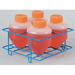 This steel test tube rack is designed for benchtop use in laboratory settings. It features 4 compartments to hold up to 4 tubes securely. The rack measures 8 inches in length, 8 inches in width, and 4 inches in height, with a blue finish.