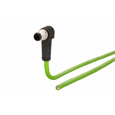 METZ CONNECT Cable: Cat5/PROFINET, M12 Plug Male Right Angle x Bare Wire, 5 m Lg, PUR - Single-Ended M12 Data Cordsets