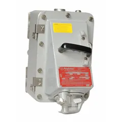 Single phase mechanical interlock rated 600V AC, 60 A, with 3 poles and 2 wires. Designed for Class III hazardous locations where combustible fibers or flyings are present. Does not support reverse service.