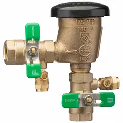 Lead-free pressure vacuum breaker for water media. Rated for 140°F and designed for high health hazard back-siphonage protection. Suitable for commercial and industrial plumbing systems requiring backflow prevention.