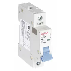B-curve 1-pole DIN rail-mount supplementary protector from the NDB2-63 series, rated 4A, 277V AC, with a maximum interrupting rating of 5kA at 277V AC. Features screw clamp terminals and is UL1077 recognized. Suitable for overcurrent and short-circuit protection in industrial control circuits and panel building applications.
