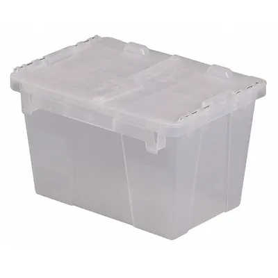 ORBIS Attached Lid Tote: 4.5 gal, 15 1/4 in x 10 7/8 in x 9 7/8 in, Clear Body - Clearview Attached-Lid Totes with Two-Piece Lids
