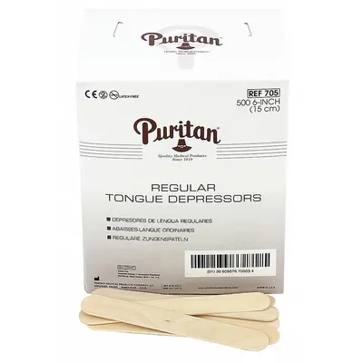 FIRST AID ONLY Tongue Depressors: Non-Sterile, Wood, 6 in Lg, 3/4 in Wd