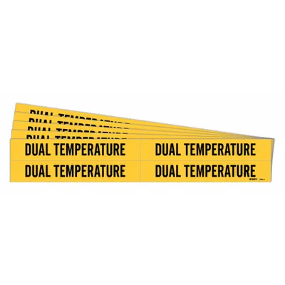 BRADY Pipe Marker: Dual Temp, Yellow, Black, Fits 3/4 to 2 3/8 in Pipe O.D., 4 Pipe Markers - Dual Temperature Adhesive Pipe Markers