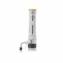 This WHEATON bottle top dispenser offers an adjustable volume range from 0.25 mL to 2.5 mL with an accuracy of ±0.6% at maximum volume. It features a 45 mm thread size for direct mounting onto reagent bottles. Suitable for precise liquid dispensing in laboratory settings.