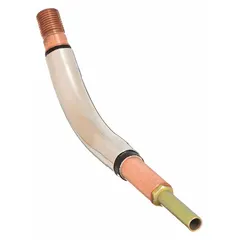This metal conductor tube is designed for Tweco MIG Guns, specifically the Classic No. 4 Series. It features a 45° angle and a 3-inch radius to guide welding wire from the gun to the contact tip. Suitable for industrial welding applications requiring precise wire delivery.