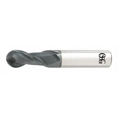 OSG Ball End Mill: Carbide, TiAlN Coated, 2 Flute, 1/2" Mill Dia, 1" LOC - Carbide Ball End Mills for Stainless Steel & Super Alloys