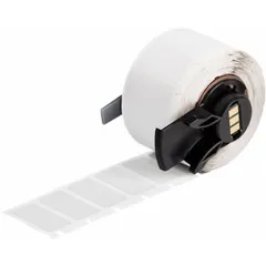 This precut label roll from Brady measures 1 1/2 inches by 1 inch and is made of polyester with metal-detectable properties. The gray labels are designed for use with the BMP61 printer series. Typical applications include industrial labeling in environments where metal detection is required, such as food processing or pharmaceutical facilities.