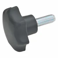 This 7-arm knob features a 7-point star design for secure hand grip. Constructed with a plastic body and steel threaded stud, it has a 1/4"-20 thread size and 0.63-inch thread length. Commonly used as a manual adjustment or clamping component on industrial machinery and control panels