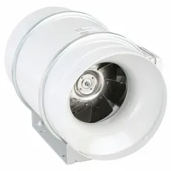 This inline duct fan is designed for general ventilation applications, including exhaust, supply air, or boosting airflow in duct systems. It features a 2-speed, speed-controllable motor with a maximum airflow of 754 cfm, suitable for 10-inch ducts. The steel construction with IP44 rating provides protection against moisture and dust. Includes a mounting bracket for installation.