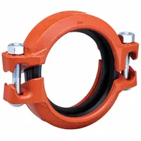 This rigid bolted grooved pipe coupling is made of ductile iron and rated for a maximum operating pressure of 500 psi. It is designed to join grooved-end pipe in fire protection, HVAC, and industrial piping systems, providing a leak-tight and mechanically rigid connection