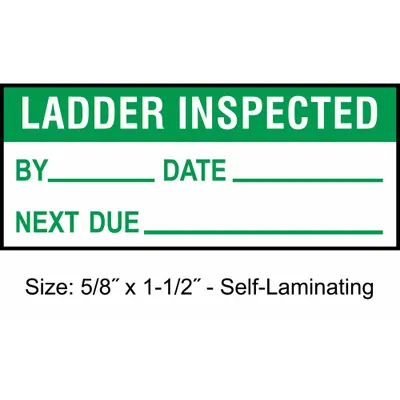 STRANCO Maintenance Label: Ladder Inspected, 1 1/2 in Wd, 5/8 in Ht, Green/White - Safety
