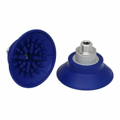 This flat vacuum pad assembly is intended for handling sheet metal, glass, or plastic components in automotive assembly and painting processes. It features a 67 mm pad diameter, G3/8 in connection, and is made of blue NBR with 60 A durometer hardness.