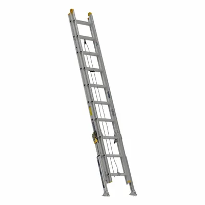 WERNER Extension Ladder: 20 ft Ladder Size, Aluminum, 250 lb Load Capacity, 48 lb Wt - Leg Leveling Non-Conductive Fiberglass Extension Ladders