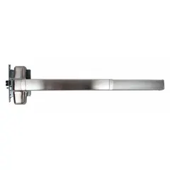 Mortise exit device with touchbar style for doors up to 3 ft wide. Chrome finish. Includes night latch outside trim. ADA compliant for accessible egress.