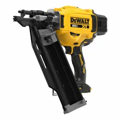 This cordless concrete nailer operates on a 20V MAX* XR® battery platform and uses 21° plastic-collated strip nails. It features a sequential firing mode for precise placement. The tool-only unit is designed for fastening materials to concrete and masonry surfaces in construction and framing applications.