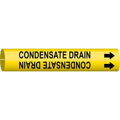BRADY Pipe Marker: Condensate Drain, Yellow, Black, Fits 4 to 6 in Pipe O.D. - Condensate Drain Snap-On Pipe Markers