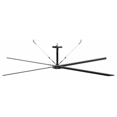 Industrial HVLS ceiling fan from the ECO series with a 20 ft blade diameter. Operates on single-phase 240V AC power at 6.5 A, featuring variable speed control. No light kit included. Suitable for large-scale air movement in high-ceiling spaces such as warehouses, distribution centers, and manufacturing plants.