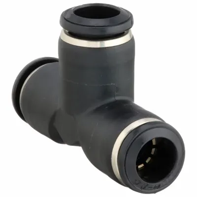 AIGNEP USA Push-Fit Tee Fitting: 10 mm OD x 10 mm OD x 10 mm OD Size, Nylon - Nylon & Nickel-Plated Brass Tube Fittings