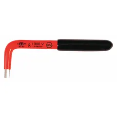 This WIHA insulated hex key features an 8 mm metric tip size and short length for access in confined spaces. Made from chrome vanadium molybdenum steel with a black oxide finish, it is suitable for tightening or loosening hex socket screws in mechanical assembly, maintenance, and repair tasks.