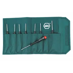 This 8-piece precision screwdriver set includes Torx tips in sizes T3, T4, T5, T6, T7, T8, T9, and T10. Designed for fine fastening and adjustment tasks on small screws found in electronics, instruments, and similar delicate assemblies.
