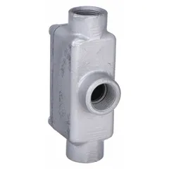 Iron conduit outlet body with TB body style, triple coat epoxy coating, and threaded female hubs. For use with 3/4 in RMC in hazardous locations. Includes cover. UL 886 listed.