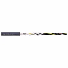 Single motor power cable with 4 conductors of 16 AWG including a ground conductor, PUR jacket, and minimum bend radius factor of 8 x OD for both fixed and flexible applications. Suitable for supplying power to motors in industrial automation and cable-carrier systems. Sold by the foot.