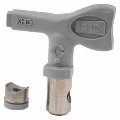 This GRACO airless spray gun tip features a 0.013 in orifice size and gray finish. It is designed for use with the XHF series and compatible with model XHD001. Commonly used in industrial finishing for precise material application.
