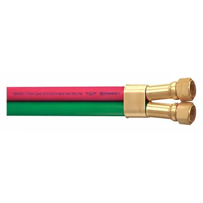 CONTINENTAL Twin Line Welding Hose: 1/4 in Hose Inside Dia., Green/Red, F Crimp x F Crimp - Grade T Twin-Line Welding Hose Assemblies