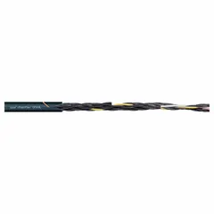 Continuous flexing control cable with 5 conductors of single copper wire, 14 AWG, TPR jacket, rated 1000 V. Includes ground conductor, flame retardant. Minimum bend radius: 3 x OD fixed, 4 x OD flexible, 5 x OD for e-chain. Complies with IPA 14644-1. Suitable for automated machinery, robotics, and cable carrier applications.