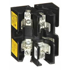 3-pole, 600 V AC fuse block designed for UL Class J fuses. Features box lug terminals and non-indicating operation. Used in industrial power distribution, motor control centers, and panel boards for overcurrent protection.
