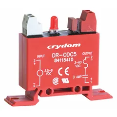 This CRYDOM module is a 4-pin output relay designed for combination DIN-rail and surface mounting. It accepts a DC input voltage of 4 to 8V. Typical applications include switching DC loads in industrial control systems, PLC output interfacing, and automation panels.