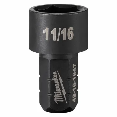 MILWAUKEE Impact Socket: SAE, 11/16 in Socket Size, 6-Point, Short, 1 41/64 in Overall Lg - Insider & DXS Impact Sockets