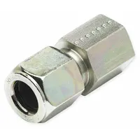 Flareless bite-type steel compression fitting adapter from the Ferulok series. Connects 1/2 in OD tubing to 1/2 in pipe size systems with a 1/2-14 thread size. Suitable for industrial fluid handling applications requiring a secure metal-to-metal seal