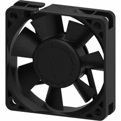 Standard square axial fan with polybutylene terephthalate blade and plastic housing. Operates on 12V DC, delivers 21.3 cfm at 0.000 in static pressure. Measures 2 3/8 in height and 9/16 in depth. Features lead wire connections and IP68 rating for protection against dust and water ingress.