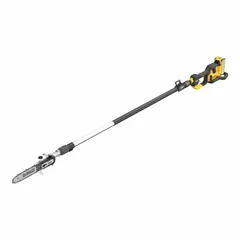 This battery-powered pole saw features a 10-inch blade and a 160-inch reach for trimming and pruning tree branches. It operates on a 60 V system and includes a 15 Ah battery and charger. The tool is suited for landscaping and property maintenance tasks requiring extended reach without a ladder.
