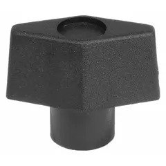 T-handle knob with a threaded hole for manual adjustment, clamping, or positioning on industrial machinery, panels, and fixtures. Features a plastic body with a brass #10-24 thread and a 1.16 in diameter. Includes a Viton seal for resistance to chemicals and high temperatures.